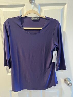 Sympli Purple Round Neck Three-Quarter Sleeve Top